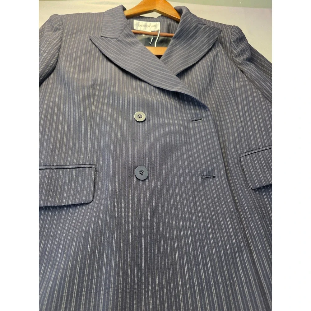 Jones New York Pinstripe Worsted Wool Suit Set Navy Blazer 18W Pants 16W USA